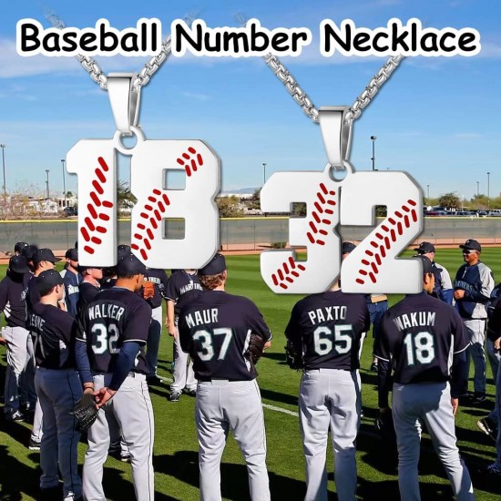 Baseball Number Necklace for Boy Athletes Jersey Number Necklace Stainless Steel Chain Baseball Charm Pendant Personalized Baseball Gift for Men