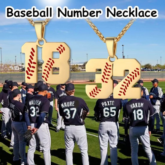 Baseball Number Necklace for Boy Athletes Jersey Number Necklace Stainless Steel Chain Baseball Charm Pendant Personalized Baseball Gift for Men