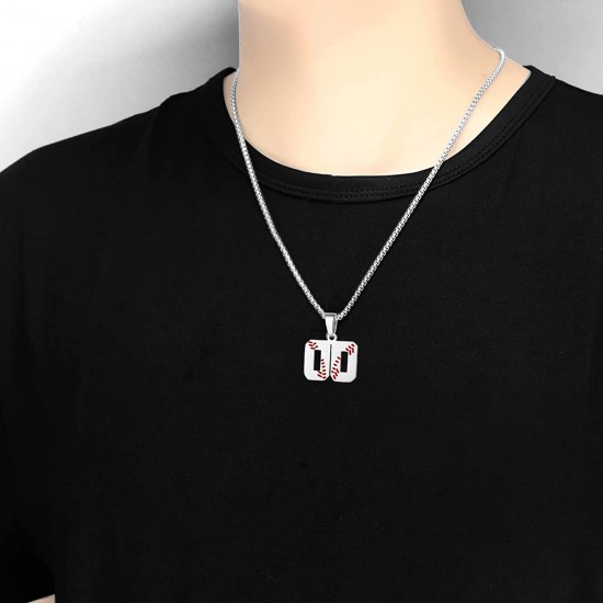 Baseball Number Necklace for Boy Athletes Jersey Number Necklace Stainless Steel Chain Baseball Charm Pendant Personalized Baseball Gift for Men