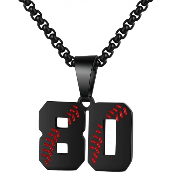 Baseball Number Necklace for Boy Athletes Jersey Number Necklace Stainless Steel Chain Baseball Charm Pendant Personalized Baseball Gift for Men