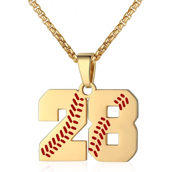 Baseball Number Necklace for Boy Athletes Jersey Number Necklace Stainless Steel Chain Baseball Charm Pendant Personalized Baseball Gift for Men