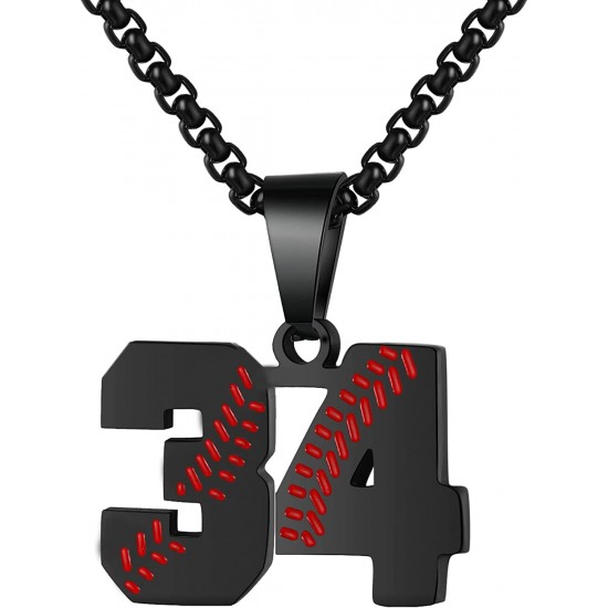 Baseball Number Necklace for Boy Athletes Jersey Number Necklace Stainless Steel Chain Baseball Charm Pendant Personalized Baseball Gift for Men