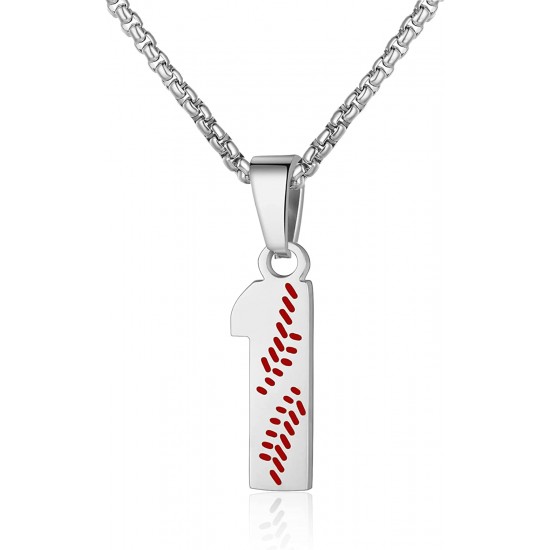 Baseball Number Necklace for Boy Athletes Jersey Number Necklace Stainless Steel Chain Baseball Charm Pendant Personalized Baseball Gift for Men