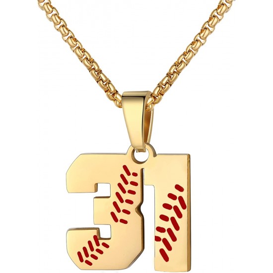 Baseball Number Necklace for Boy Athletes Jersey Number Necklace Stainless Steel Chain Baseball Charm Pendant Personalized Baseball Gift for Men