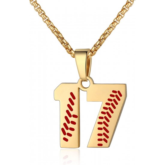 Baseball Number Necklace for Boy Athletes Jersey Number Necklace Stainless Steel Chain Baseball Charm Pendant Personalized Baseball Gift for Men