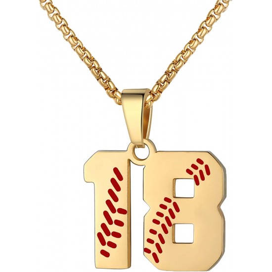 Baseball Number Necklace for Boy Athletes Jersey Number Necklace Stainless Steel Chain Baseball Charm Pendant Personalized Baseball Gift for Men