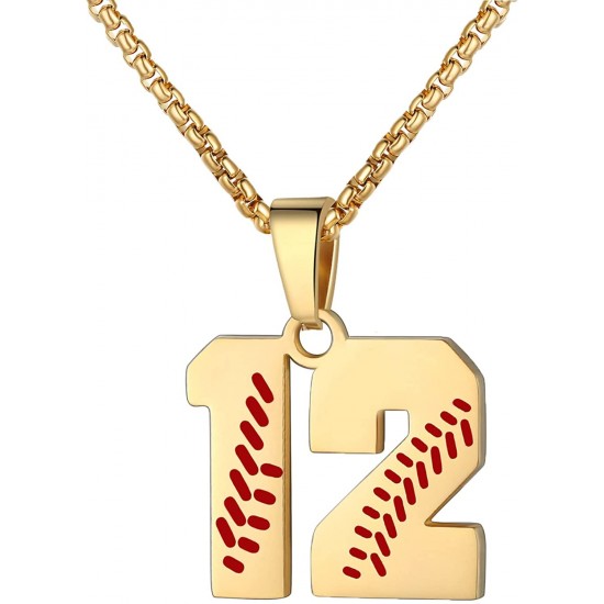 Baseball Number Necklace for Boy Athletes Jersey Number Necklace Stainless Steel Chain Baseball Charm Pendant Personalized Baseball Gift for Men