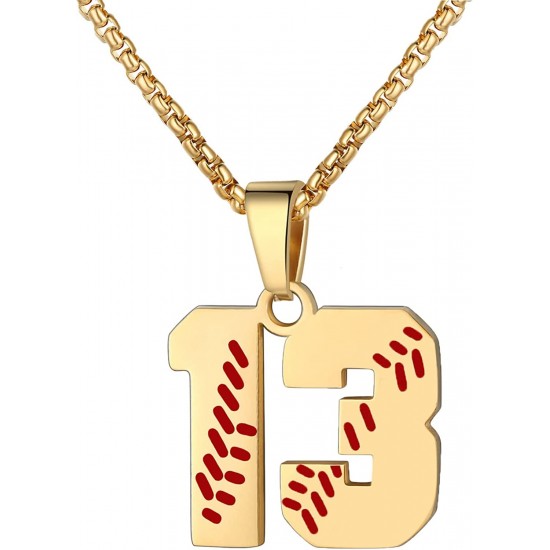 Baseball Number Necklace for Boy Athletes Jersey Number Necklace Stainless Steel Chain Baseball Charm Pendant Personalized Baseball Gift for Men