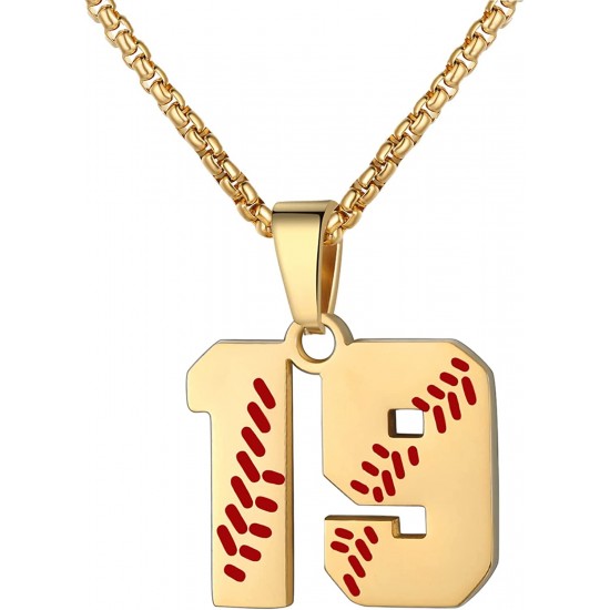 Baseball Number Necklace for Boy Athletes Jersey Number Necklace Stainless Steel Chain Baseball Charm Pendant Personalized Baseball Gift for Men