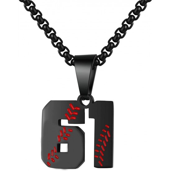 Baseball Number Necklace for Boy Athletes Jersey Number Necklace Stainless Steel Chain Baseball Charm Pendant Personalized Baseball Gift for Men