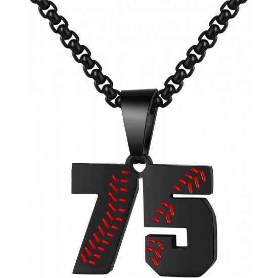 Baseball Number Necklace for Boy Athletes Jersey Number Necklace Stainless Steel Chain Baseball Charm Pendant Personalized Baseball Gift for Men