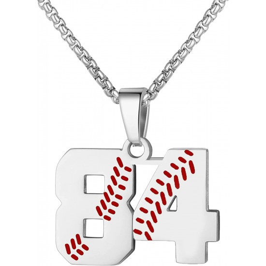 Baseball Number Necklace for Boy Athletes Jersey Number Necklace Stainless Steel Chain Baseball Charm Pendant Personalized Baseball Gift for Men