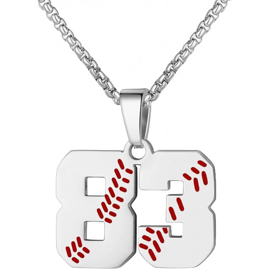 Baseball Number Necklace for Boy Athletes Jersey Number Necklace Stainless Steel Chain Baseball Charm Pendant Personalized Baseball Gift for Men