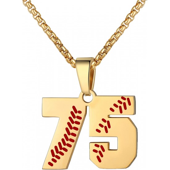 Baseball Number Necklace for Boy Athletes Jersey Number Necklace Stainless Steel Chain Baseball Charm Pendant Personalized Baseball Gift for Men