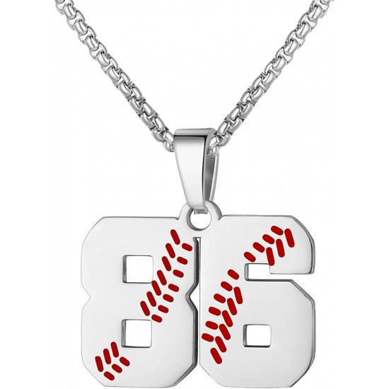 Baseball Number Necklace for Boy Athletes Jersey Number Necklace Stainless Steel Chain Baseball Charm Pendant Personalized Baseball Gift for Men