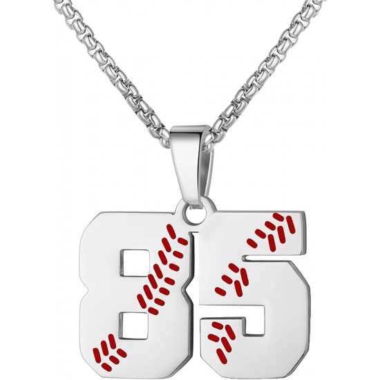 Baseball Number Necklace for Boy Athletes Jersey Number Necklace Stainless Steel Chain Baseball Charm Pendant Personalized Baseball Gift for Men