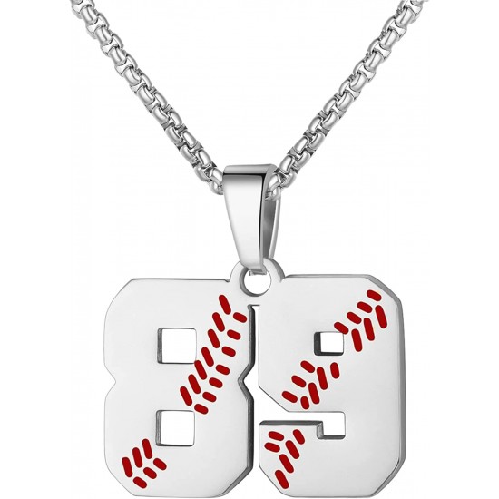 Baseball Number Necklace for Boy Athletes Jersey Number Necklace Stainless Steel Chain Baseball Charm Pendant Personalized Baseball Gift for Men