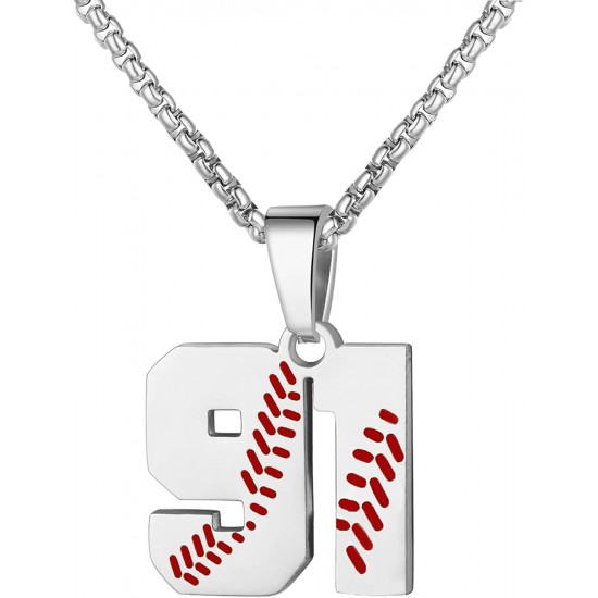 Baseball Number Necklace for Boy Athletes Jersey Number Necklace Stainless Steel Chain Baseball Charm Pendant Personalized Baseball Gift for Men