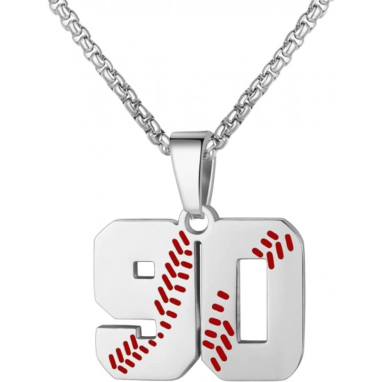 Baseball Number Necklace for Boy Athletes Jersey Number Necklace Stainless Steel Chain Baseball Charm Pendant Personalized Baseball Gift for Men