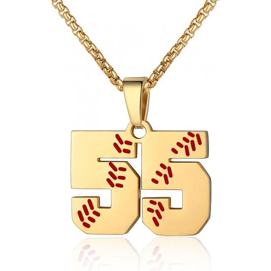 Baseball Number Necklace for Boy Athletes Jersey Number Necklace Stainless Steel Chain Baseball Charm Pendant Personalized Baseball Gift for Men