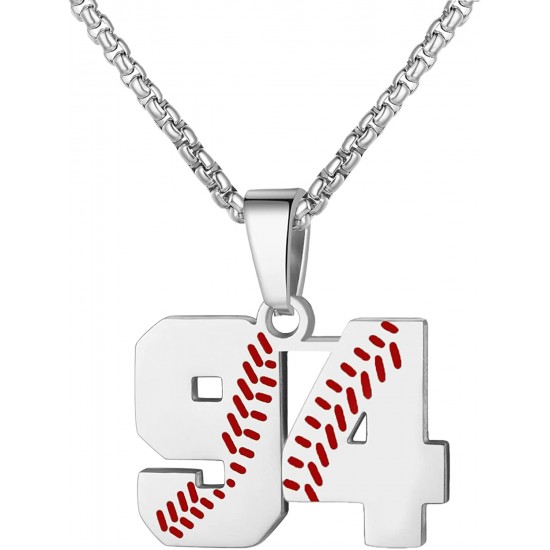 Baseball Number Necklace for Boy Athletes Jersey Number Necklace Stainless Steel Chain Baseball Charm Pendant Personalized Baseball Gift for Men