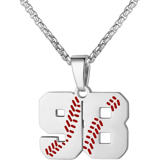 Baseball Number Necklace for Boy Athletes Jersey Number Necklace Stainless Steel Chain Baseball Charm Pendant Personalized Baseball Gift for Men