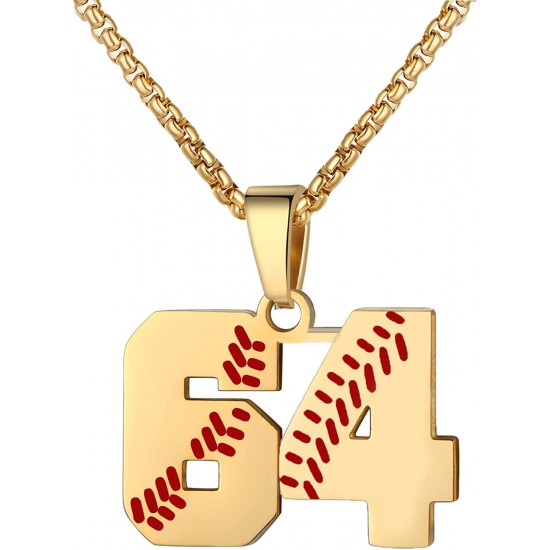 Baseball Number Necklace for Boy Athletes Jersey Number Necklace Stainless Steel Chain Baseball Charm Pendant Personalized Baseball Gift for Men