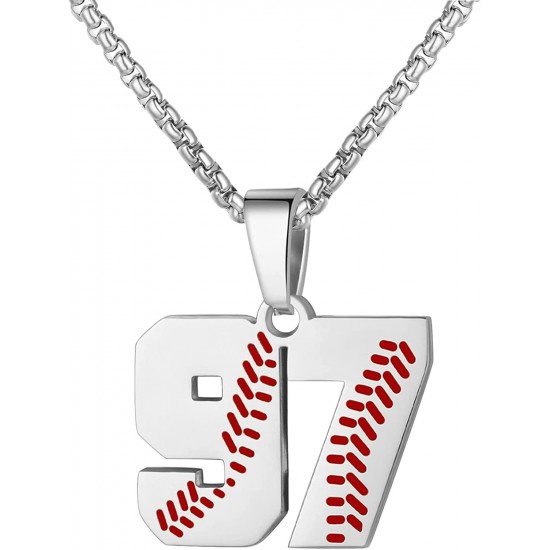 Baseball Number Necklace for Boy Athletes Jersey Number Necklace Stainless Steel Chain Baseball Charm Pendant Personalized Baseball Gift for Men