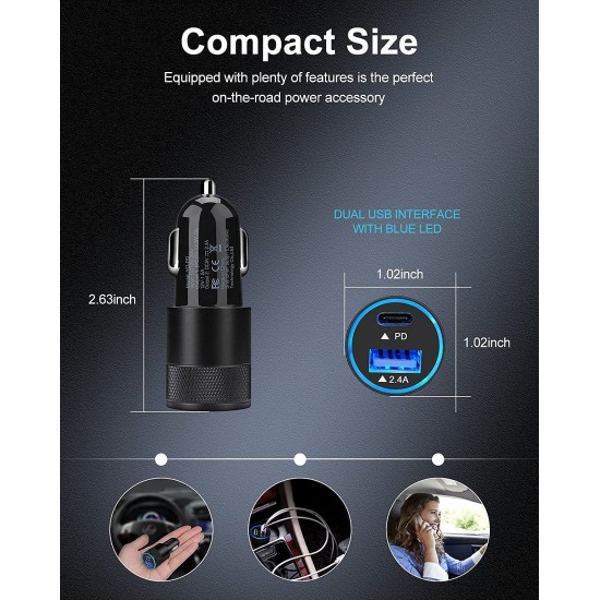 USB C Car Charger, USB Type C Fast Power Charging Block Dual Port USB A & USBC Plug Cargador Carro Lighter Adapter for iPhone, iPad, Samsung Galaxy, LG, Google Pixel, Moto, USB-C Port USB C Car Charger, USB Type C Fast Power Charging Block Dual Port USB A & USBC Plug Cargador Carro Lighter Adapter for iPhone, iPad, Samsung Galaxy, LG, Google Pixel, Moto, USB-C Port
