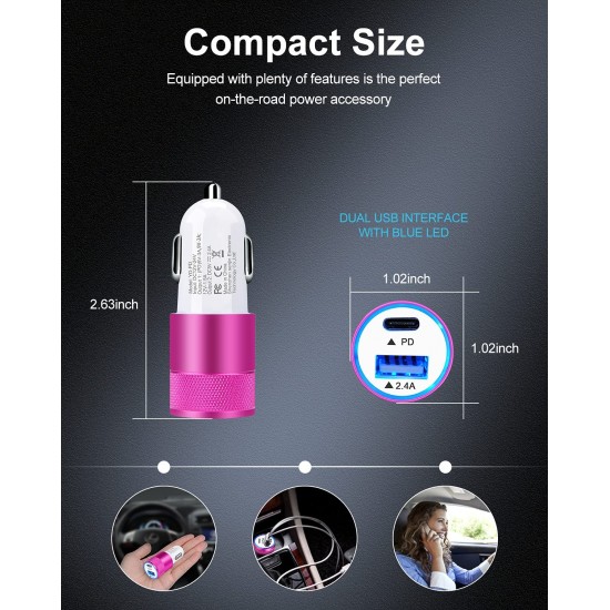 USB C Car Charger, USB Type C Fast Power Charging Block Dual Port USB A & USBC Plug Cargador Carro Lighter Adapter for iPhone, iPad, Samsung Galaxy, LG, Google Pixel, Moto, USB-C Port USB C Car Charger, USB Type C Fast Power Charging Block Dual Port USB A & USBC Plug Cargador Carro Lighter Adapter for iPhone, iPad, Samsung Galaxy, LG, Google Pixel, Moto, USB-C Port