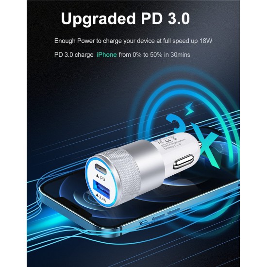 USB C Car Charger, USB Type C Fast Power Charging Block Dual Port USB A & USBC Plug Cargador Carro Lighter Adapter for iPhone, iPad, Samsung Galaxy, LG, Google Pixel, Moto, USB-C Port USB C Car Charger, USB Type C Fast Power Charging Block Dual Port USB A & USBC Plug Cargador Carro Lighter Adapter for iPhone, iPad, Samsung Galaxy, LG, Google Pixel, Moto, USB-C Port
