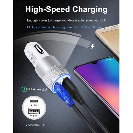 USB C Car Charger, USB Type C Fast Power Charging Block Dual Port USB A & USBC Plug Cargador Carro Lighter Adapter for iPhone, iPad, Samsung Galaxy, LG, Google Pixel, Moto, USB-C Port USB C Car Charger, USB Type C Fast Power Charging Block Dual Port USB A & USBC Plug Cargador Carro Lighter Adapter for iPhone, iPad, Samsung Galaxy, LG, Google Pixel, Moto, USB-C Port