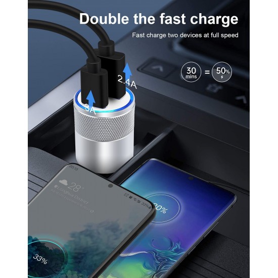 USB C Car Charger, USB Type C Fast Power Charging Block Dual Port USB A & USBC Plug Cargador Carro Lighter Adapter for iPhone, iPad, Samsung Galaxy, LG, Google Pixel, Moto, USB-C Port