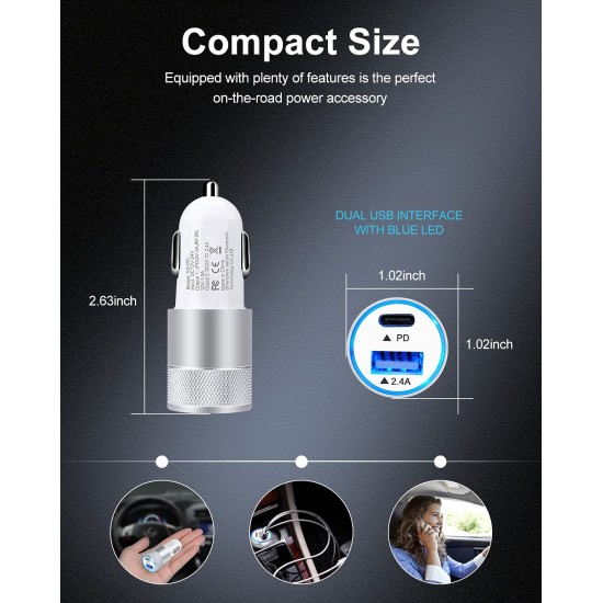 USB C Car Charger, USB Type C Fast Power Charging Block Dual Port USB A & USBC Plug Cargador Carro Lighter Adapter for iPhone, iPad, Samsung Galaxy, LG, Google Pixel, Moto, USB-C Port USB C Car Charger, USB Type C Fast Power Charging Block Dual Port USB A & USBC Plug Cargador Carro Lighter Adapter for iPhone, iPad, Samsung Galaxy, LG, Google Pixel, Moto, USB-C Port