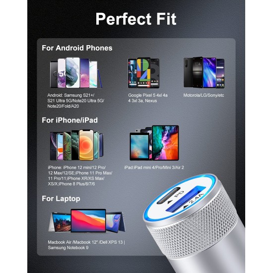 USB C Car Charger, USB Type C Fast Power Charging Block Dual Port USB A & USBC Plug Cargador Carro Lighter Adapter for iPhone, iPad, Samsung Galaxy, LG, Google Pixel, Moto, USB-C Port USB C Car Charger, USB Type C Fast Power Charging Block Dual Port USB A & USBC Plug Cargador Carro Lighter Adapter for iPhone, iPad, Samsung Galaxy, LG, Google Pixel, Moto, USB-C Port