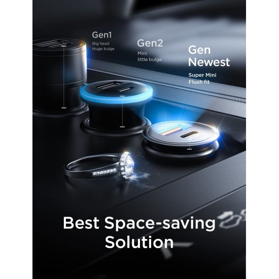 USB C Car Charger 48W iPhone Car Charger Adapter Mini Metal USB Car Charger Port PD30W&QC3.0 Car Phone Charger Fast Charging for iPhone 14 Pro Max Plus 13 12 Samsung S23/22/21 Pixel