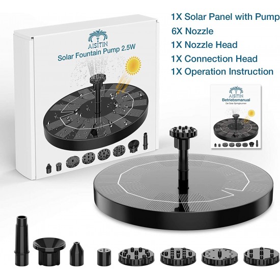 2.5W Solar Bird Bath Fountain Pump Solar Fountain Pump for Bird Bath with 6 Nozzles, 6.7 2.5W Solar Bird Bath Fountain Pump Solar Fountain Pump for Bird Bath with 6 Nozzles, 6.7