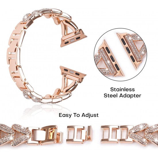 Add Bling to Your Watch with our Metal Diamond Band - Compatible with Apple Watch Ultra Series 8/7/6/5/4/3/2/1/SE- Shiny and Stylish for Women in Sizes 38mm 40mm 41mm 42mm 44mm 45mm 49mm