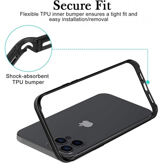 Aluminum Frame Metal Bumper Frame Slim Hard Case Cover for iPhone14 13 12 11 Series, Metal Frame Armor with Soft Inner Bumper, Raised Edge Protection