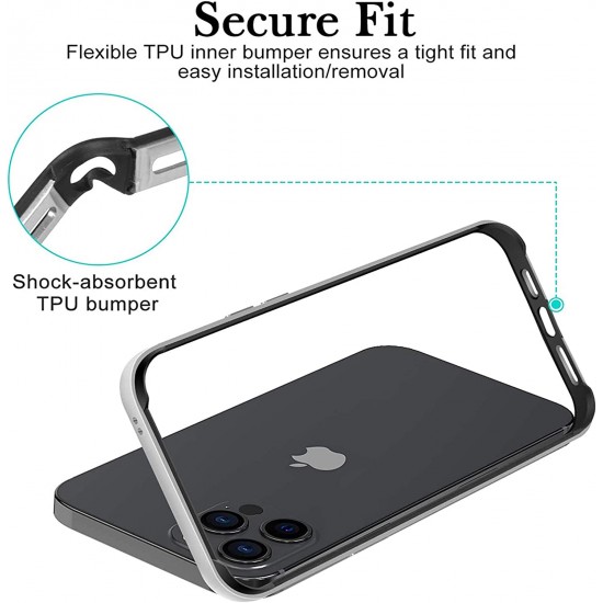 Aluminum Frame Metal Bumper Frame Slim Hard Case Cover for iPhone14 13 12 11 Series, Metal Frame Armor with Soft Inner Bumper, Raised Edge Protection