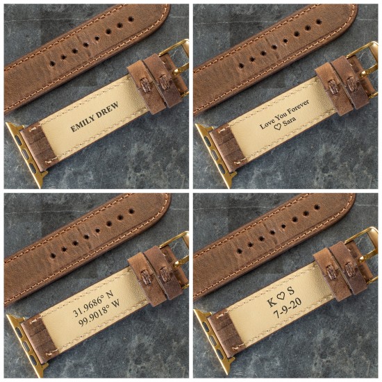 Personalized Watch Bands for Men Custom Handmade Leather Band for Apple Watch Series Ultra 8 7 6 5 4 3 2 1