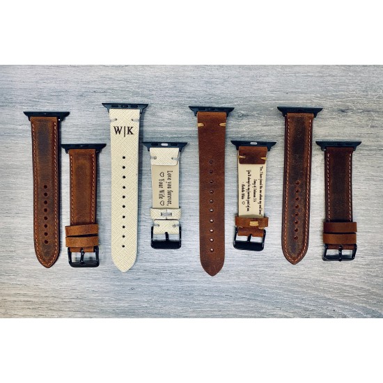 Personalized Watch Bands for Men Custom Handmade Leather Band for Apple Watch Series Ultra 8 7 6 5 4 3 2 1