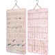 Hanging Jewelry Organizer Storage Roll with Hanger Metal Hooks Double-Sided Jewelry Holder for Earrings, Necklaces, Rings on Closet, Wall, Door