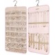 Hanging Jewelry Organizer Storage Roll with Hanger Metal Hooks Double-Sided Jewelry Holder for Earrings, Necklaces, Rings on Closet, Wall, Door