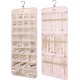 Hanging Jewelry Organizer Storage Roll with Hanger Metal Hooks Double-Sided Jewelry Holder for Earrings, Necklaces, Rings on Closet, Wall, Door