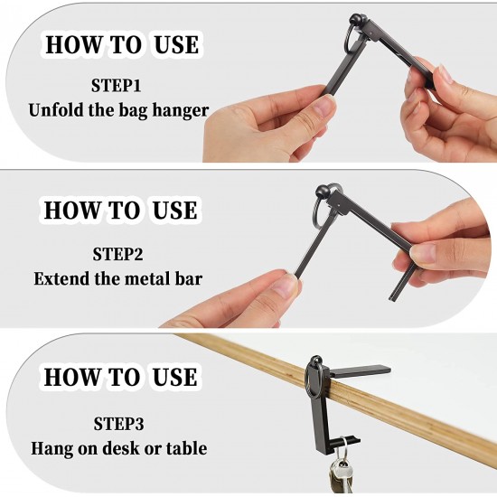 Purse Hook for Table, Instant Bag Purse Hook Purse Hanger Purse Holder for Table with Carabiner Set Mobile Phone Foldable Bag Holder