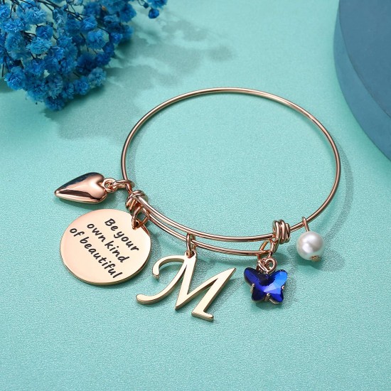 Butterfly Charm Bracelets for Women,Silver Letters A-Z Initial Charms Wristband for Girls Jewelry Gifts