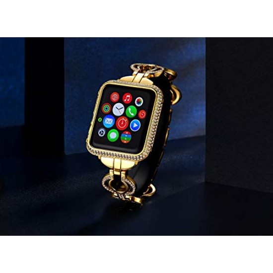 Callancity 42mm Metal Face Cover Rhinestone Crystal Diamond Bling Case Compatible Apple Watch Series 3 2 1 for Men/Women