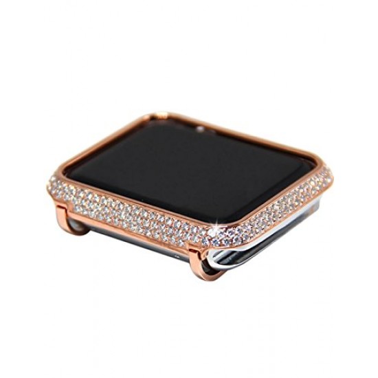 Callancity 42mm Metal Face Cover Rhinestone Crystal Diamond Bling Case Compatible Apple Watch Series 3 2 1 for Men/Women