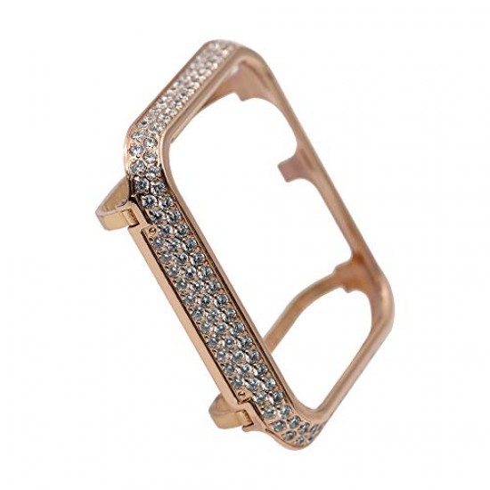 Callancity 42mm Metal Face Cover Rhinestone Crystal Diamond Bling Case Compatible Apple Watch Series 3 2 1 for Men/Women